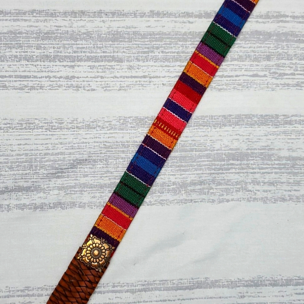 Fossil Multi Color Fabric On Leather Belt Medalli… - image 8